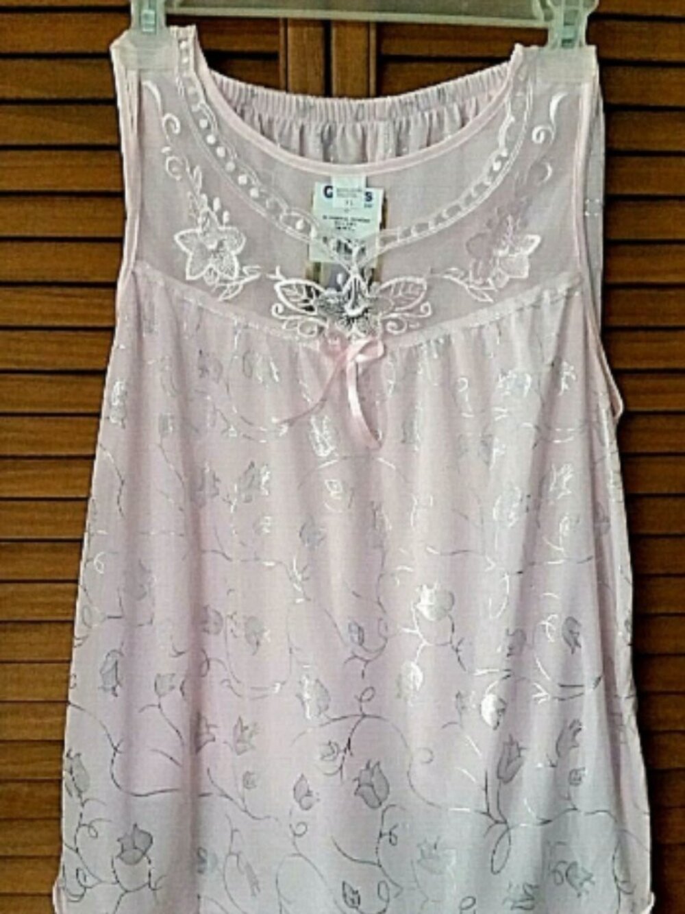 2PC Juniors Sleepwear Set Knee Length Bottoms Semi-Sheer Embroidery Lace XL Pink